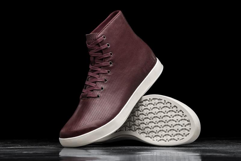 Men's Nobull High-Top Burgundy Leather Trainers Burgundy | SG S2363G